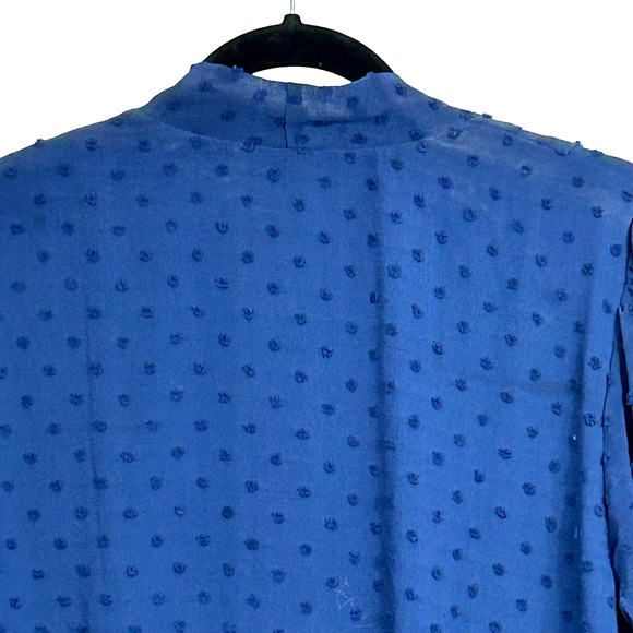 Beacon Apparel Blouse Womens 1X Navy Blue Swiss Dot Faux Wrap Long Sleeve - Picture 8 of 12